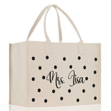 Polka Dot Mrs. Last Name Tote Bag Personalized Date Wedding Tote Bridal Shower Gift Honeymoon Gift Customized Wedding Gift Bridesmaid Gift - Aaria Tees Aaria Tees
