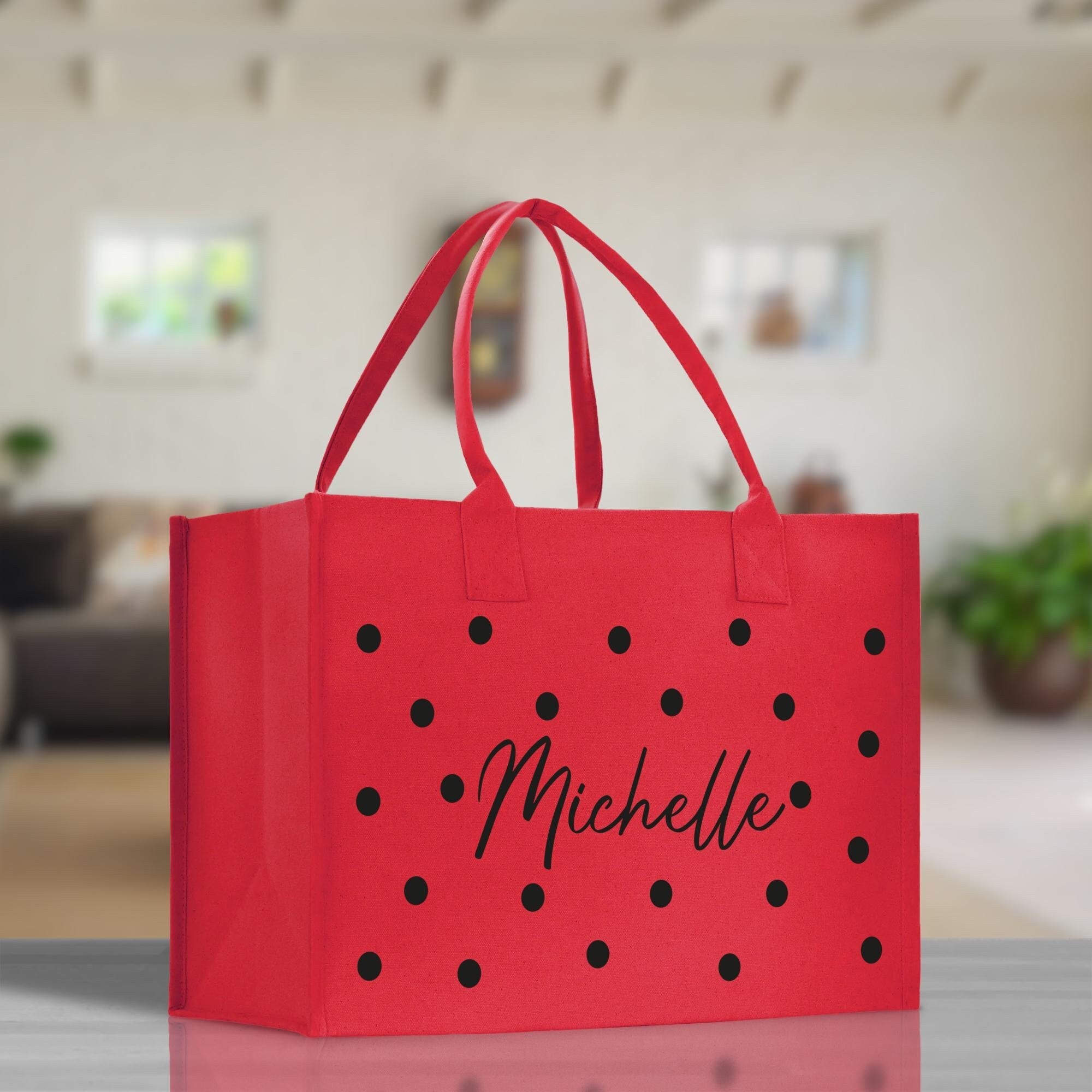 Polka Dot Mrs. Last Name Tote Bag Personalized Date Wedding Tote Bridal Shower Gift Honeymoon Gift Customized Wedding Gift Bridesmaid Gift - Aaria Tees Aaria Tees