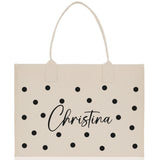 Polka Dot Mrs. Last Name Tote Bag Personalized Date Wedding Tote Bridal Shower Gift Honeymoon Gift Customized Wedding Gift Bridesmaid Gift - Aaria Tees Aaria Tees