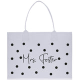 Polka Dot Mrs. Last Name Tote Bag Personalized Date Wedding Tote Bridal Shower Gift Honeymoon Gift Customized Wedding Gift Bridesmaid Gift - Aaria Tees Aaria Tees