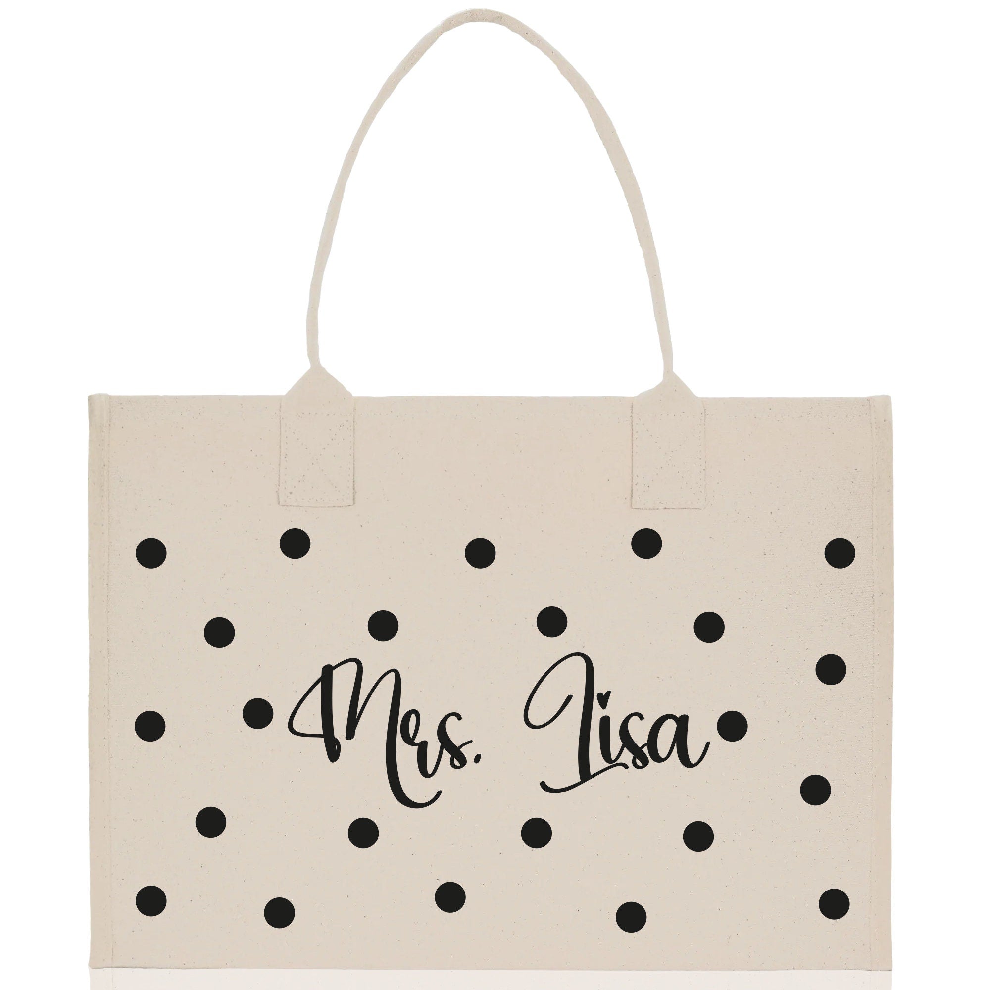 Polka Dot Mrs. Last Name Tote Bag Personalized Date Wedding Tote Bridal Shower Gift Honeymoon Gift Customized Wedding Gift Bridesmaid Gift - Aaria Tees Aaria Tees