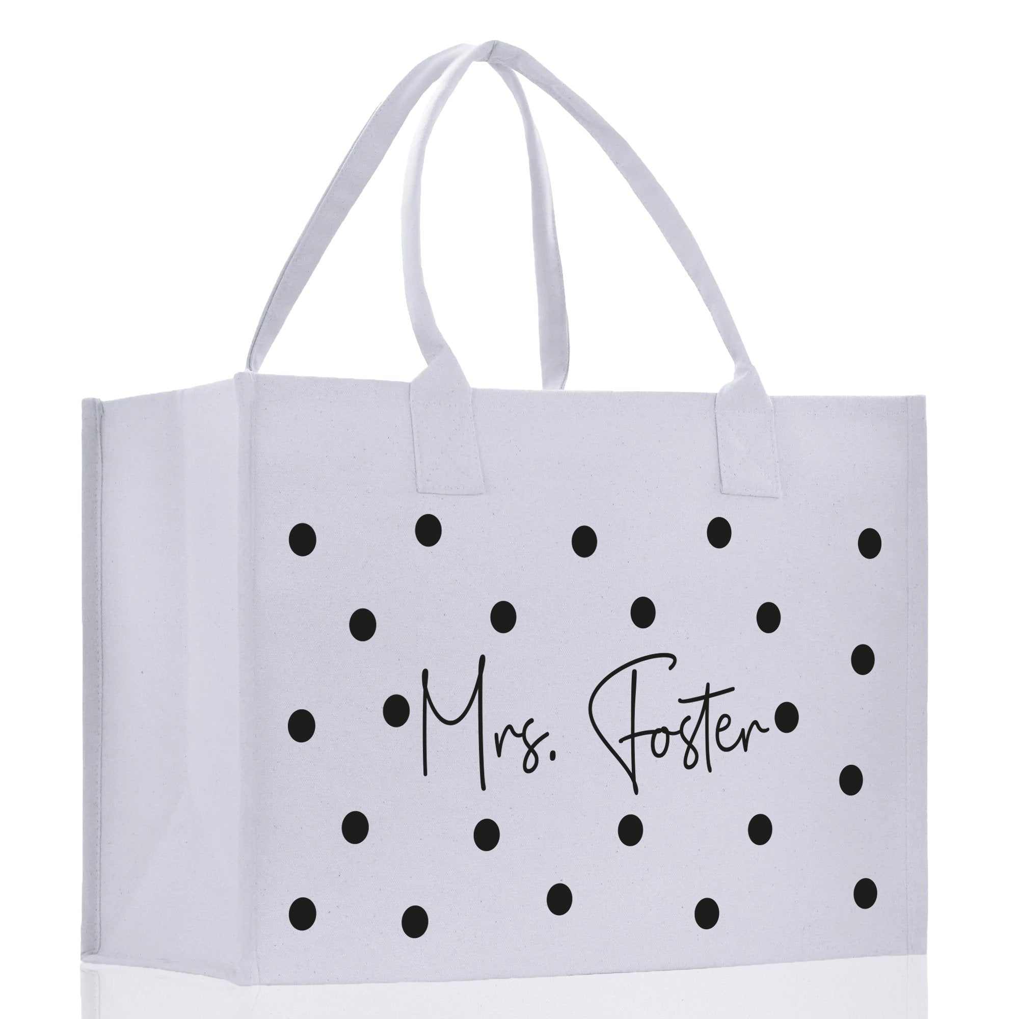 Polka Dot Mrs. Last Name Tote Bag Personalized Date Wedding Tote Bridal Shower Gift Honeymoon Gift Customized Wedding Gift Bridesmaid Gift - Aaria Tees Aaria Tees