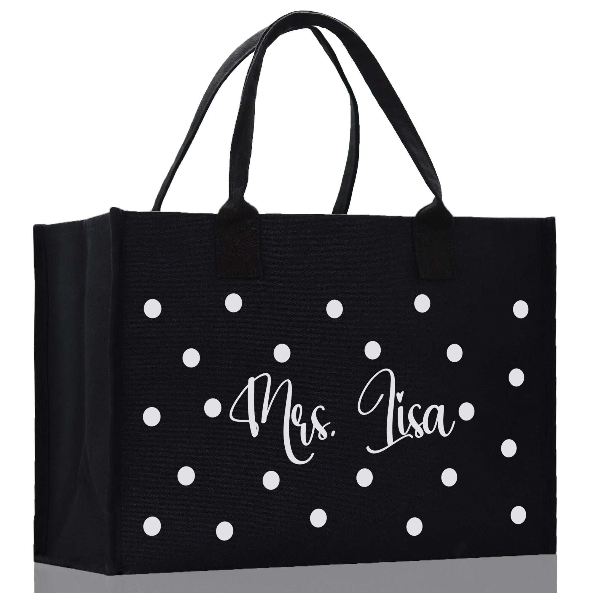 Polka Dot Mrs. Last Name Tote Bag Personalized Date Wedding Tote Bridal Shower Gift Honeymoon Gift Customized Wedding Gift Bridesmaid Gift - Aaria Tees Aaria Tees