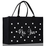 Polka Dot Mrs. Last Name Tote Bag Personalized Date Wedding Tote Bridal Shower Gift Honeymoon Gift Customized Wedding Gift Bridesmaid Gift - Aaria Tees Aaria Tees