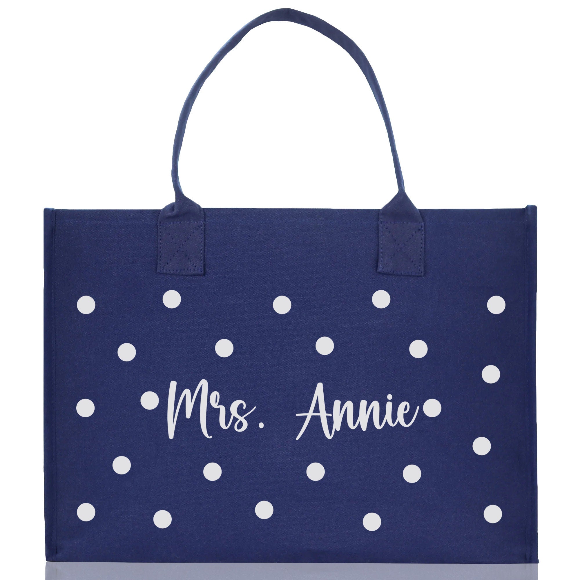 Polka Dot Mrs. Last Name Tote Bag Personalized Date Wedding Tote Bridal Shower Gift Honeymoon Gift Customized Wedding Gift Bridesmaid Gift - Aaria Tees Aaria Tees
