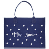 Polka Dot Mrs. Last Name Tote Bag Personalized Date Wedding Tote Bridal Shower Gift Honeymoon Gift Customized Wedding Gift Bridesmaid Gift - Aaria Tees Aaria Tees