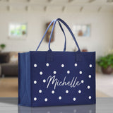 Polka Dot Mrs. Last Name Tote Bag Personalized Date Wedding Tote Bridal Shower Gift Honeymoon Gift Customized Wedding Gift Bridesmaid Gift - Aaria Tees Aaria Tees