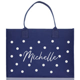 Polka Dot Mrs. Last Name Tote Bag Personalized Date Wedding Tote Bridal Shower Gift Honeymoon Gift Customized Wedding Gift Bridesmaid Gift - Aaria Tees Aaria Tees