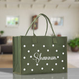 Polka Dot Mrs. Last Name Tote Bag Personalized Date Wedding Tote Bridal Shower Gift Honeymoon Gift Customized Wedding Gift Bridesmaid Gift - Aaria Tees Aaria Tees