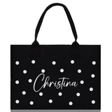 Polka Dot Mrs. Last Name Tote Bag Personalized Date Wedding Tote Bridal Shower Gift Honeymoon Gift Customized Wedding Gift Bridesmaid Gift - Aaria Tees Aaria Tees