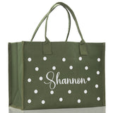 Polka Dot Mrs. Last Name Tote Bag Personalized Date Wedding Tote Bridal Shower Gift Honeymoon Gift Customized Wedding Gift Bridesmaid Gift - Aaria Tees Aaria Tees