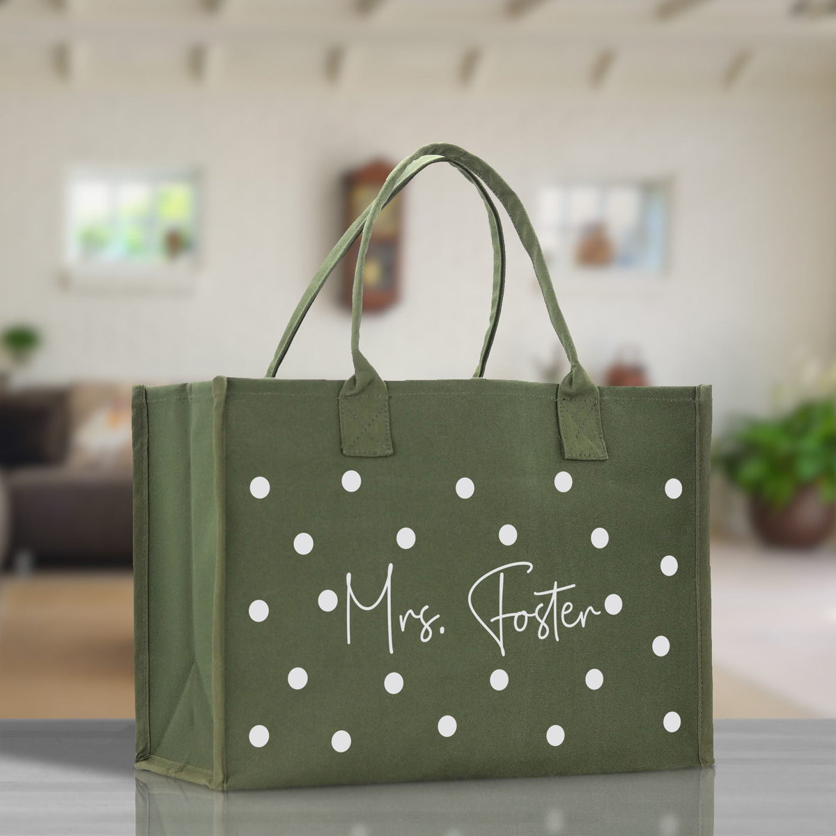 Polka Dot Mrs. Last Name Tote Bag Personalized Date Wedding Tote Bridal Shower Gift Honeymoon Gift Customized Wedding Gift Bridesmaid Gift - Aaria Tees