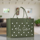 Polka Dot Mrs. Last Name Tote Bag Personalized Date Wedding Tote Bridal Shower Gift Honeymoon Gift Customized Wedding Gift Bridesmaid Gift - Aaria Tees Aaria Tees