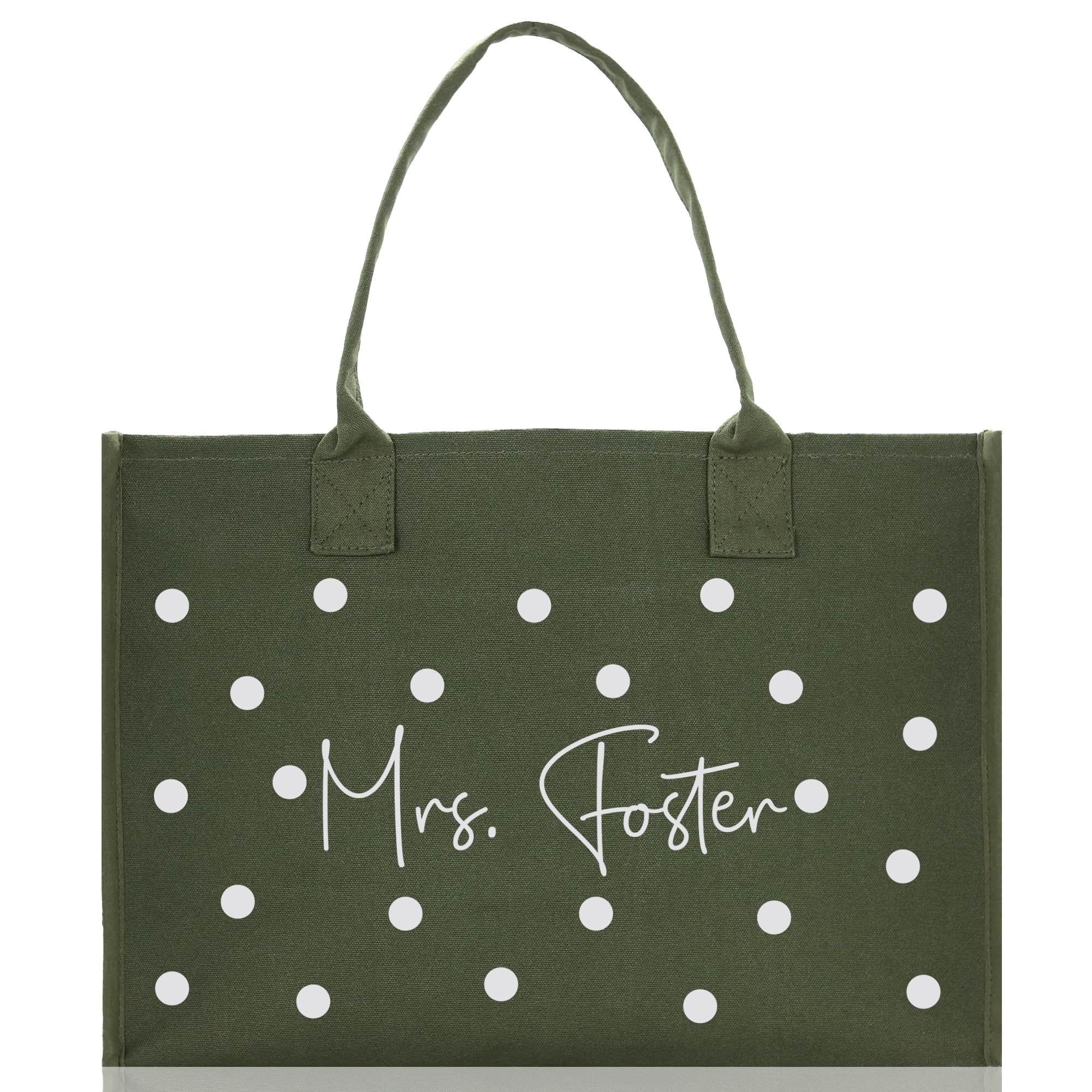 Polka Dot Mrs. Last Name Tote Bag Personalized Date Wedding Tote Bridal Shower Gift Honeymoon Gift Customized Wedding Gift Bridesmaid Gift - Aaria Tees Aaria Tees