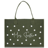 Polka Dot Mrs. Last Name Tote Bag Personalized Date Wedding Tote Bridal Shower Gift Honeymoon Gift Customized Wedding Gift Bridesmaid Gift - Aaria Tees Aaria Tees