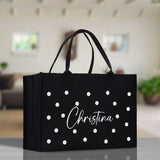 Polka Dot Mrs. Last Name Tote Bag Personalized Date Wedding Tote Bridal Shower Gift Honeymoon Gift Customized Wedding Gift Bridesmaid Gift - Aaria Tees Aaria Tees
