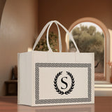 Greek Frame Personalized Cotton Canvas Beach Tote Bag Monogram Tote Bag Initial Canvas Tote Bridesmaid Gift Tote Custom Bag Gift for Her A-Z - Aaria Tees Aaria Tees
