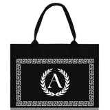 Greek Frame Personalized Cotton Canvas Beach Tote Bag Monogram Tote Bag Initial Canvas Tote Bridesmaid Gift Tote Custom Bag Gift for Her A-Z - Aaria Tees Aaria Tees