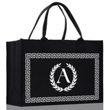 Greek Frame Personalized Cotton Canvas Beach Tote Bag Monogram Tote Bag Initial Canvas Tote Bridesmaid Gift Tote Custom Bag Gift for Her A-Z - Aaria Tees Aaria Tees