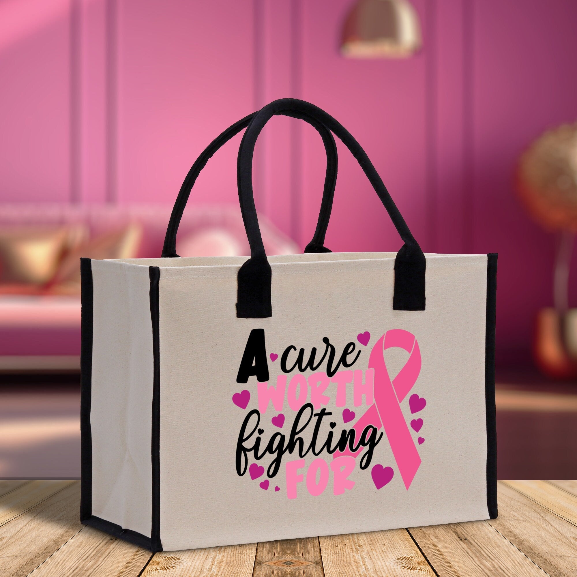 A Cure Worth Fighting For Cotton Canvas Tote Bag Cancer Support Group Tote Bag For Friends Motivational Gift Bag Cancer Awareness Tote Bag - Aaria Tees Aaria Tees