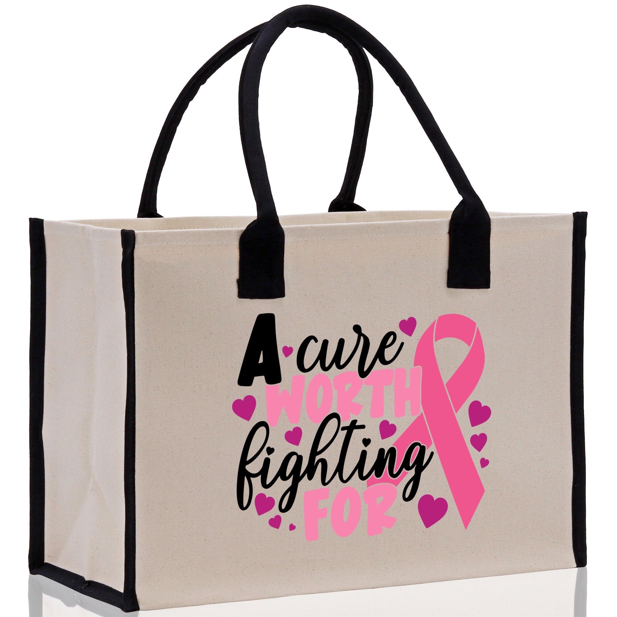 A Cure Worth Fighting For Cotton Canvas Tote Bag Cancer Support Group Tote Bag For Friends Motivational Gift Bag Cancer Awareness Tote Bag - Aaria Tees Aaria Tees