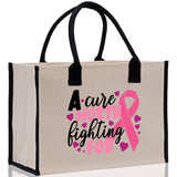 A Cure Worth Fighting For Cotton Canvas Tote Bag Cancer Support Group Tote Bag For Friends Motivational Gift Bag Cancer Awareness Tote Bag - Aaria Tees Aaria Tees