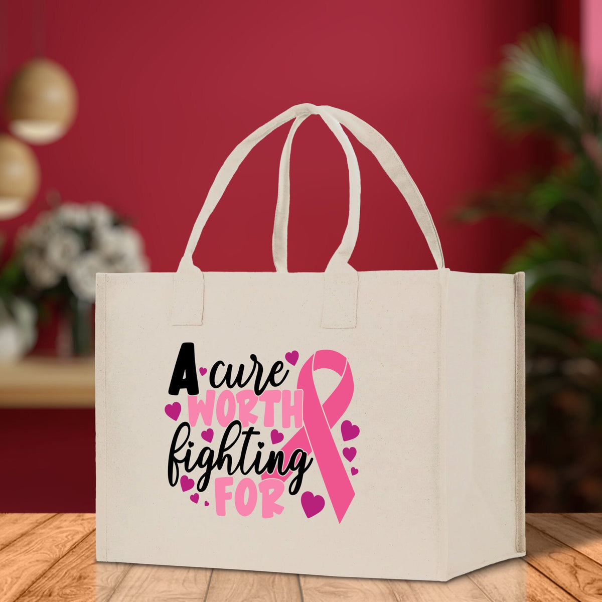 A Cure Worth Fighting For Cotton Canvas Tote Bag Cancer Support Group Tote Bag For Friends Motivational Gift Bag Cancer Awareness Tote Bag - Aaria Tees