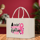 A Cure Worth Fighting For Cotton Canvas Tote Bag Cancer Support Group Tote Bag For Friends Motivational Gift Bag Cancer Awareness Tote Bag - Aaria Tees Aaria Tees
