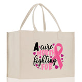 A Cure Worth Fighting For Cotton Canvas Tote Bag Cancer Support Group Tote Bag For Friends Motivational Gift Bag Cancer Awareness Tote Bag - Aaria Tees Aaria Tees