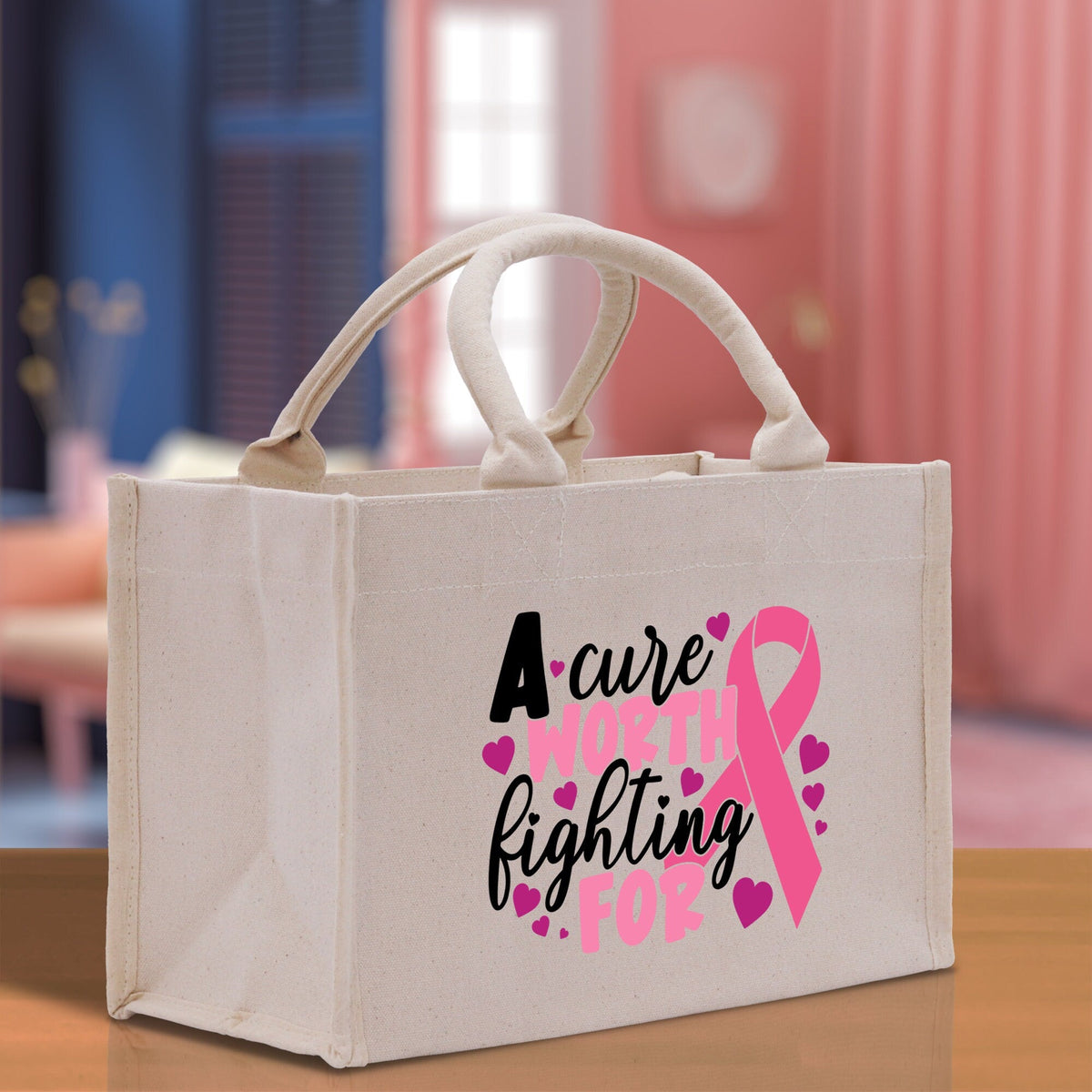 A Cure Worth Fighting For Cotton Canvas Tote Bag Cancer Support Group Tote Bag For Friends Motivational Gift Bag Cancer Awareness Tote Bag - Aaria Tees