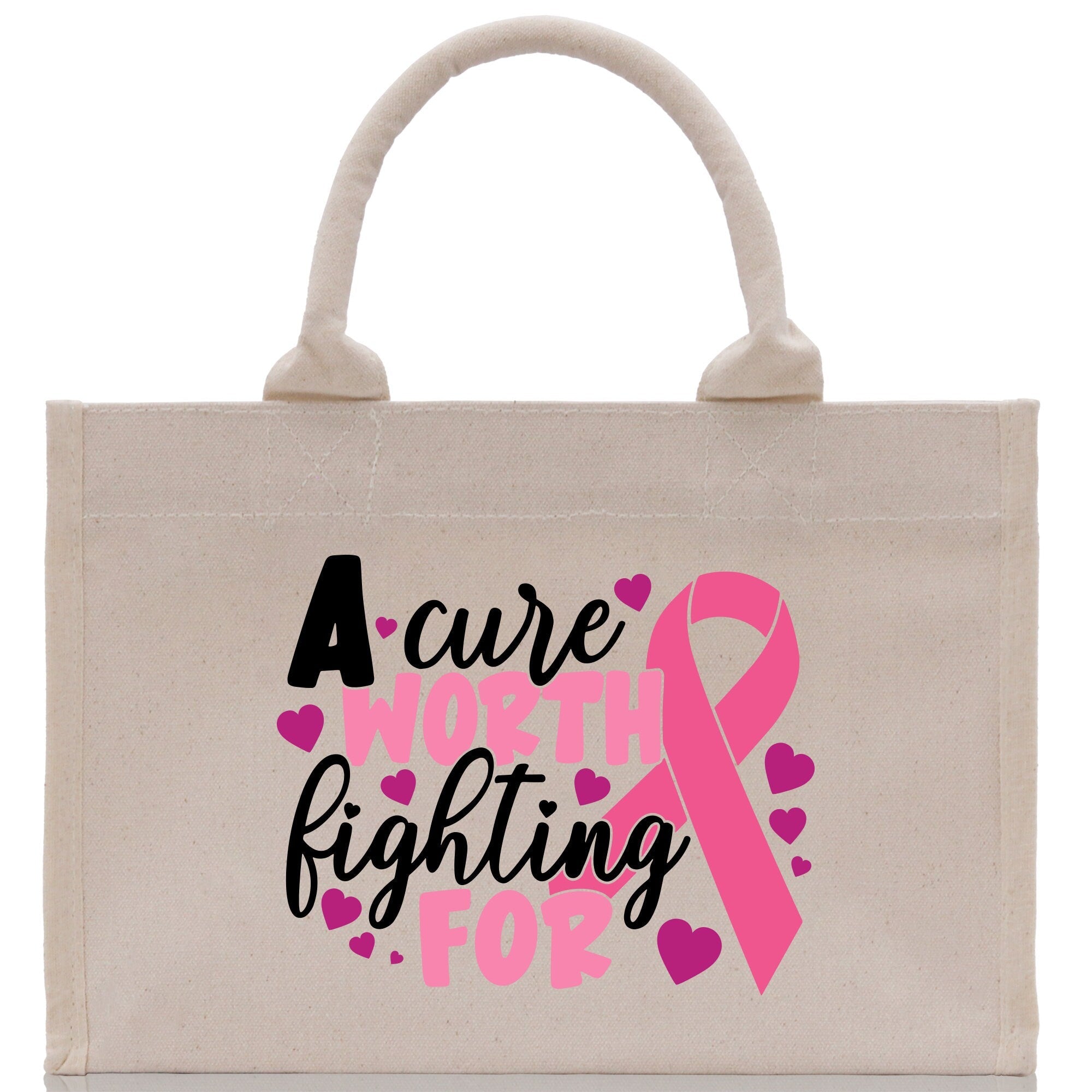 A Cure Worth Fighting For Cotton Canvas Tote Bag Cancer Support Group Tote Bag For Friends Motivational Gift Bag Cancer Awareness Tote Bag - Aaria Tees Aaria Tees