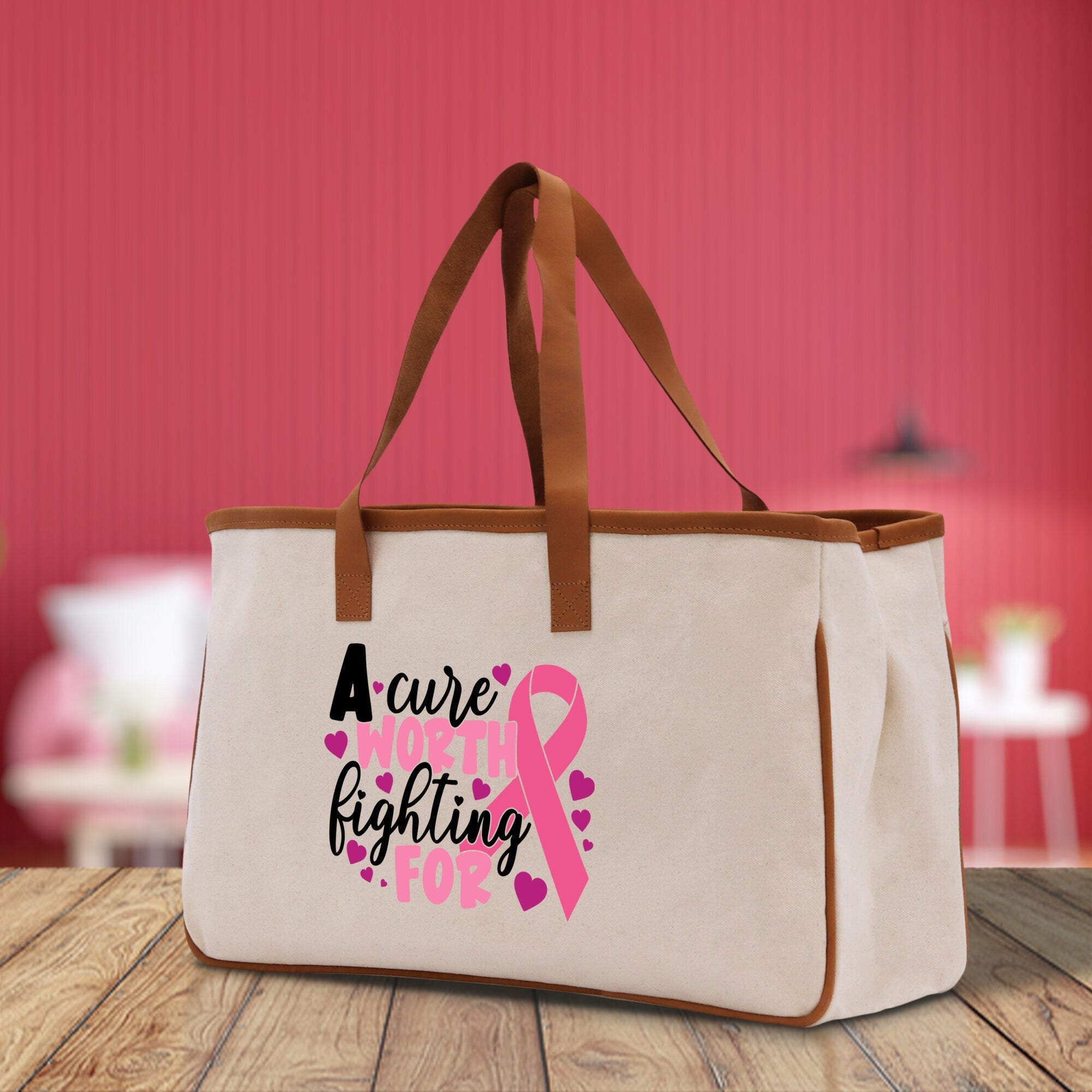 A Cure Worth Fighting For Cotton Canvas Tote Bag Cancer Support Group Tote Bag For Friends Motivational Gift Bag Cancer Awareness Tote Bag - Aaria Tees Aaria Tees