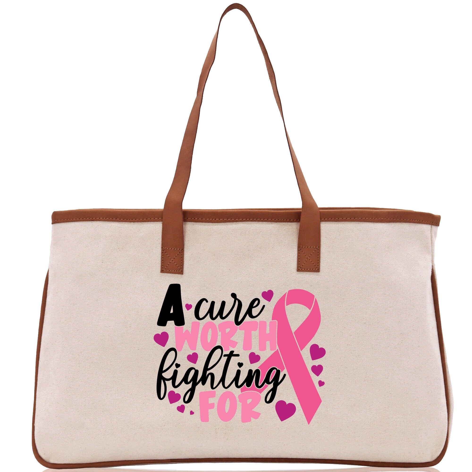 A Cure Worth Fighting For Cotton Canvas Tote Bag Cancer Support Group Tote Bag For Friends Motivational Gift Bag Cancer Awareness Tote Bag - Aaria Tees Aaria Tees