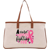 A Cure Worth Fighting For Cotton Canvas Tote Bag Cancer Support Group Tote Bag For Friends Motivational Gift Bag Cancer Awareness Tote Bag - Aaria Tees Aaria Tees