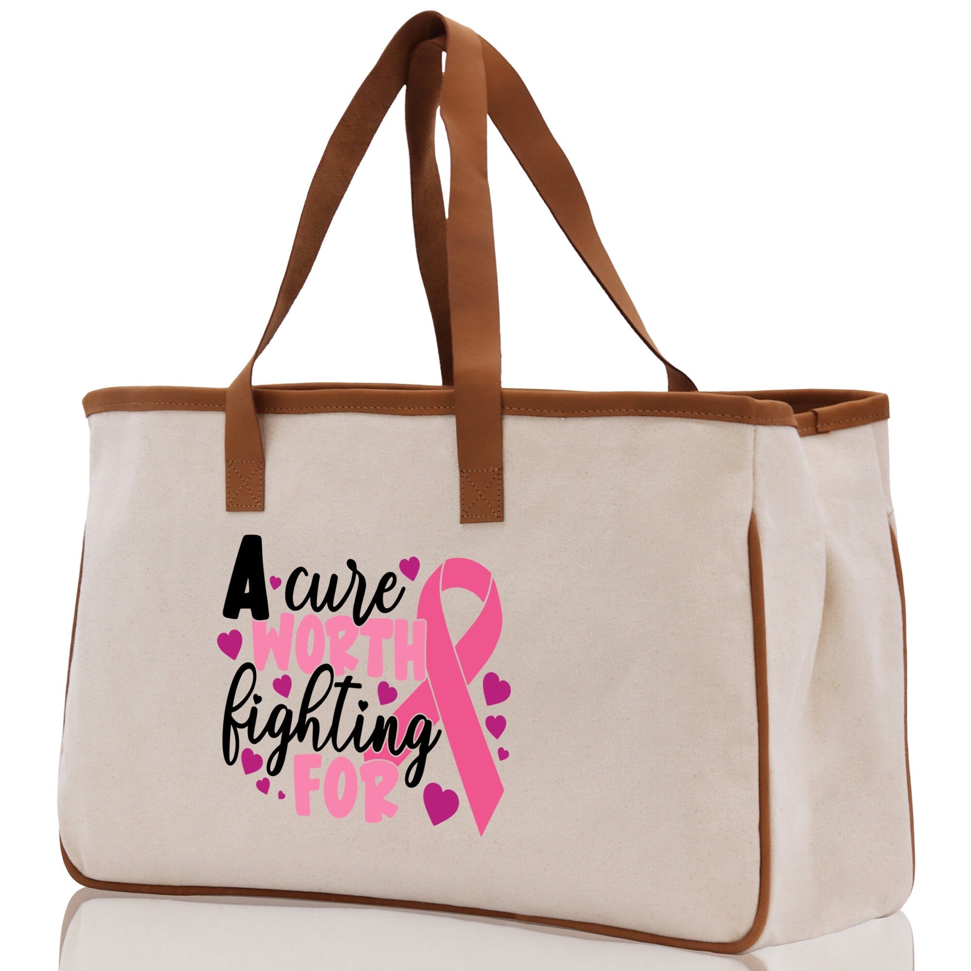 A Cure Worth Fighting For Cotton Canvas Tote Bag Cancer Support Group Tote Bag For Friends Motivational Gift Bag Cancer Awareness Tote Bag - Aaria Tees Aaria Tees