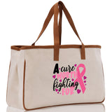 A Cure Worth Fighting For Cotton Canvas Tote Bag Cancer Support Group Tote Bag For Friends Motivational Gift Bag Cancer Awareness Tote Bag - Aaria Tees Aaria Tees