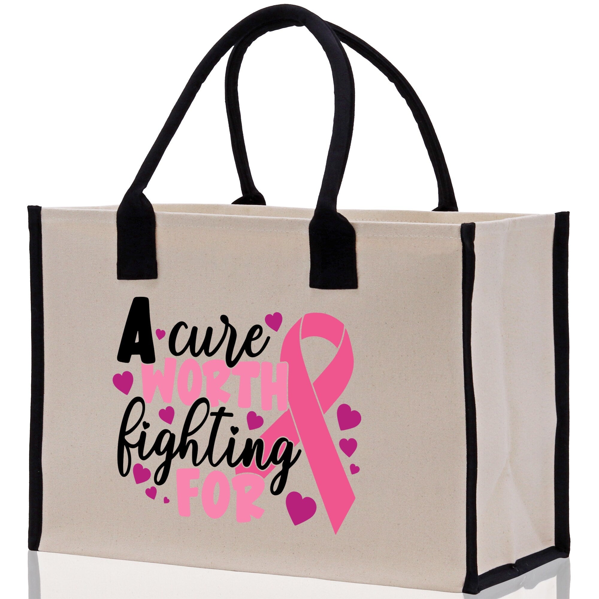 A Cure Worth Fighting For Cotton Canvas Tote Bag Cancer Support Group Tote Bag For Friends Motivational Gift Bag Cancer Awareness Tote Bag - Aaria Tees Aaria Tees