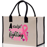 A Cure Worth Fighting For Cotton Canvas Tote Bag Cancer Support Group Tote Bag For Friends Motivational Gift Bag Cancer Awareness Tote Bag - Aaria Tees Aaria Tees