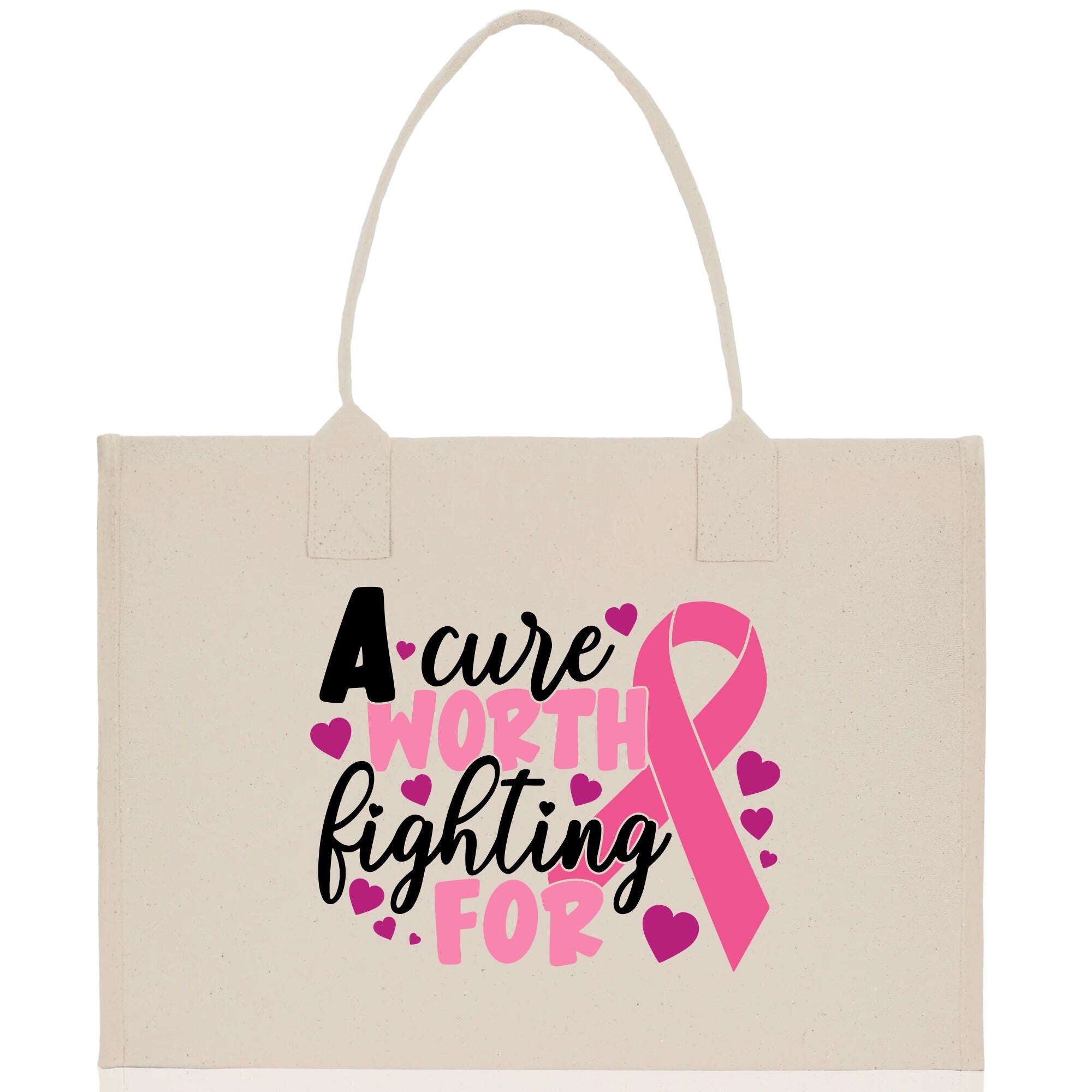 A Cure Worth Fighting For Cotton Canvas Tote Bag Cancer Support Group Tote Bag For Friends Motivational Gift Bag Cancer Awareness Tote Bag - Aaria Tees Aaria Tees