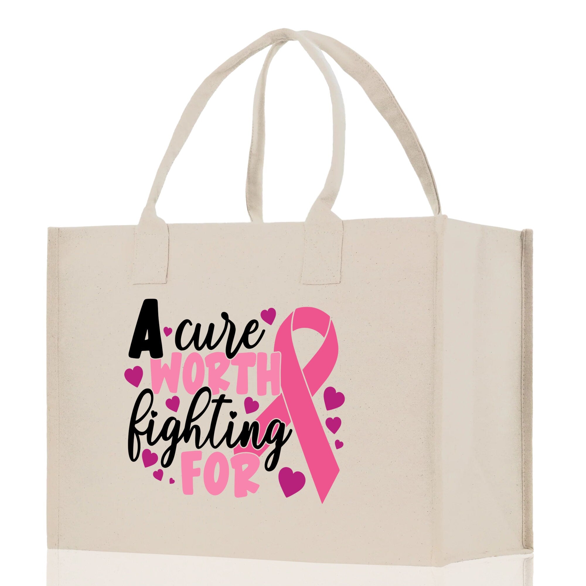 A Cure Worth Fighting For Cotton Canvas Tote Bag Cancer Support Group Tote Bag For Friends Motivational Gift Bag Cancer Awareness Tote Bag - Aaria Tees Aaria Tees