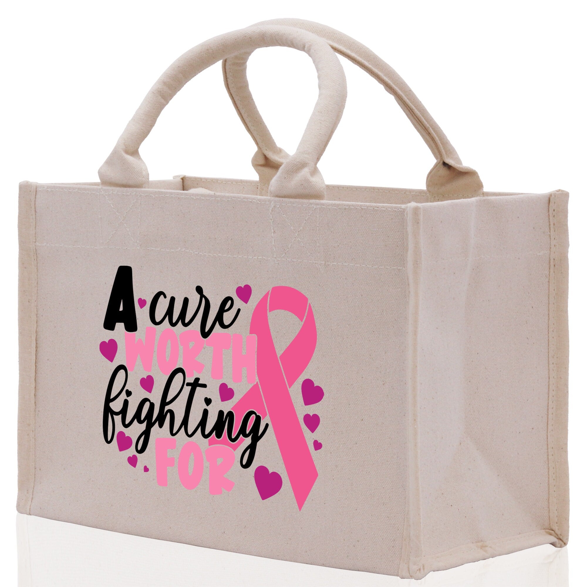 A Cure Worth Fighting For Cotton Canvas Tote Bag Cancer Support Group Tote Bag For Friends Motivational Gift Bag Cancer Awareness Tote Bag - Aaria Tees Aaria Tees