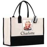 Cute Hot Cocoa and Cookies Custom Name Cotton Canvas Tote Bag Personalized Christmas Party Invitation Bag Xmas Gift Holiday Party Invite Bag - Aaria Tees Aaria Tees