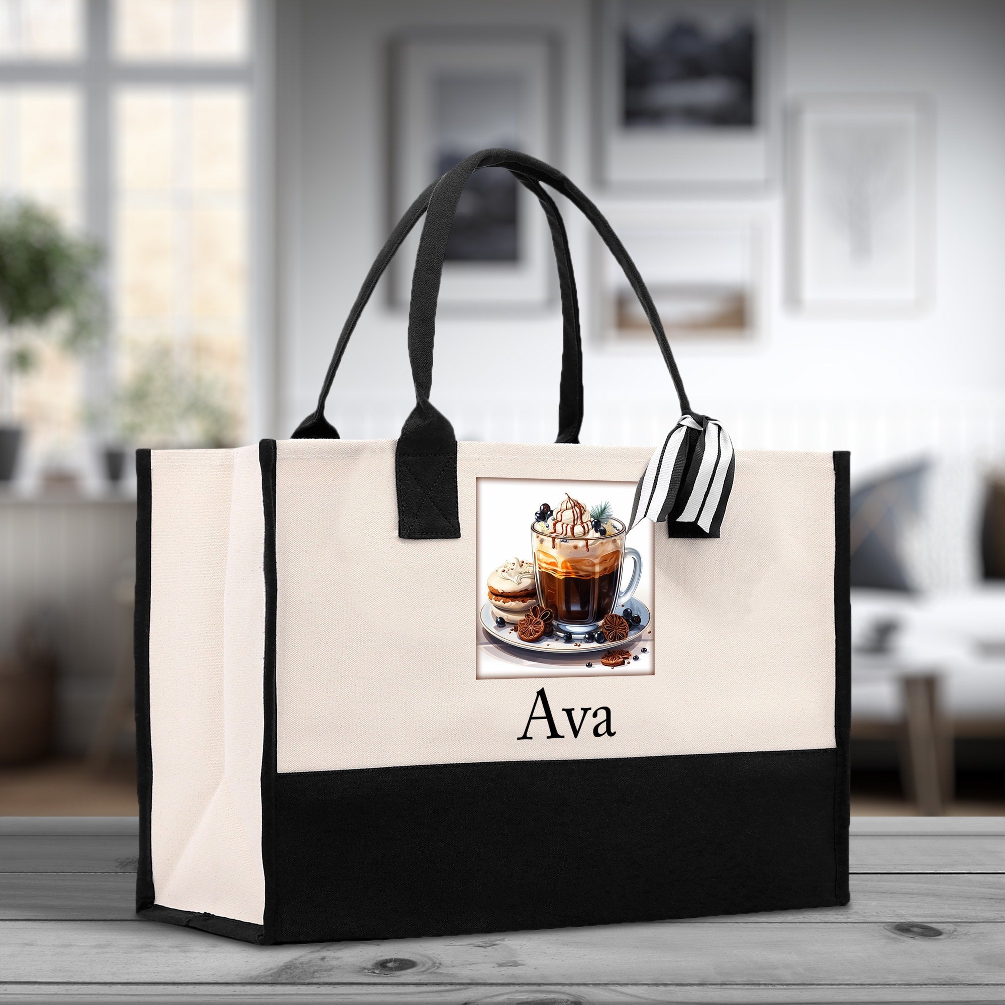 Cute Hot Cocoa and Cookies Custom Name Cotton Canvas Tote Bag Personalized Christmas Party Invitation Bag Xmas Gift Holiday Party Invite Bag - Aaria Tees Aaria Tees