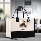 Cute Hot Cocoa and Cookies Custom Name Cotton Canvas Tote Bag Personalized Christmas Party Invitation Bag Xmas Gift Holiday Party Invite Bag - Aaria Tees Aaria Tees