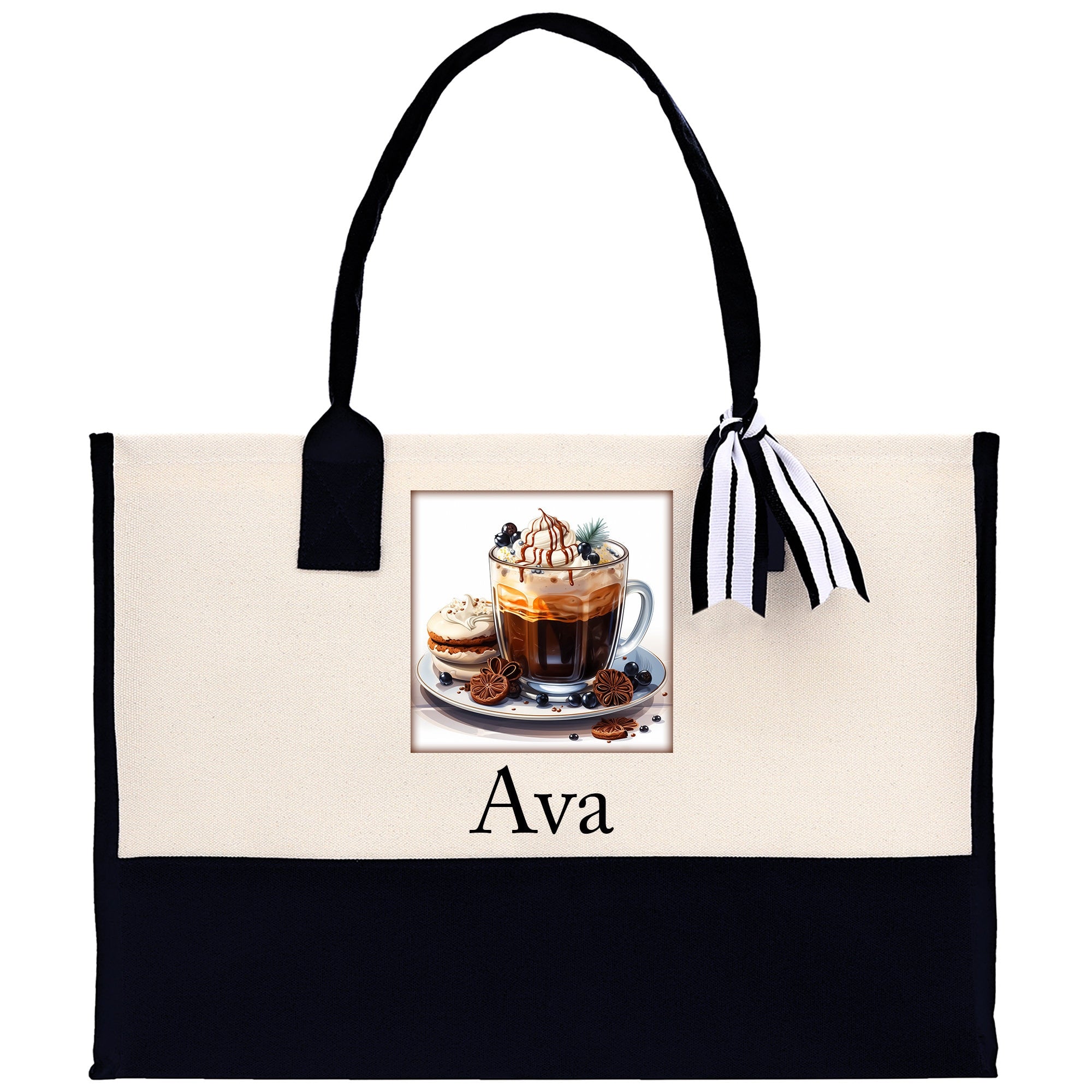Cute Hot Cocoa and Cookies Custom Name Cotton Canvas Tote Bag Personalized Christmas Party Invitation Bag Xmas Gift Holiday Party Invite Bag - Aaria Tees Aaria Tees