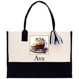 Cute Hot Cocoa and Cookies Custom Name Cotton Canvas Tote Bag Personalized Christmas Party Invitation Bag Xmas Gift Holiday Party Invite Bag - Aaria Tees Aaria Tees