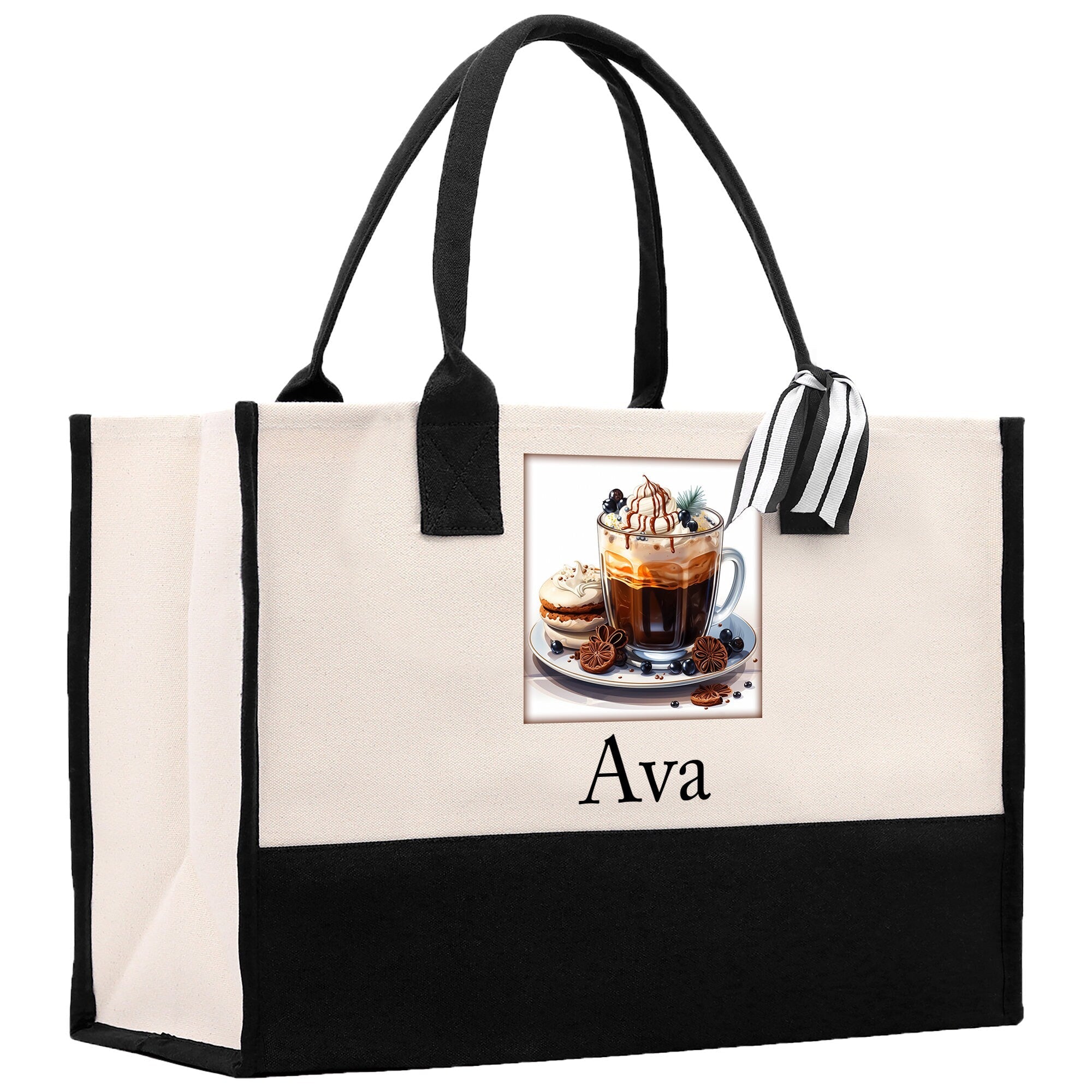 Cute Hot Cocoa and Cookies Custom Name Cotton Canvas Tote Bag Personalized Christmas Party Invitation Bag Xmas Gift Holiday Party Invite Bag - Aaria Tees Aaria Tees