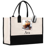 Cute Hot Cocoa and Cookies Custom Name Cotton Canvas Tote Bag Personalized Christmas Party Invitation Bag Xmas Gift Holiday Party Invite Bag - Aaria Tees Aaria Tees