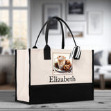 Cute Hot Cocoa and Cookies Custom Name Cotton Canvas Tote Bag Personalized Christmas Party Invitation Bag Xmas Gift Holiday Party Invite Bag - Aaria Tees Aaria Tees