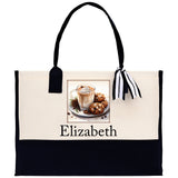 Cute Hot Cocoa and Cookies Custom Name Cotton Canvas Tote Bag Personalized Christmas Party Invitation Bag Xmas Gift Holiday Party Invite Bag - Aaria Tees Aaria Tees